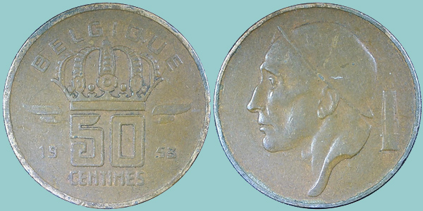 Belgio 50 Centimes 1953