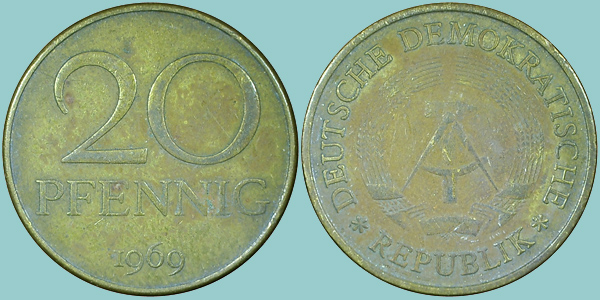 Germania Democratica 20 Pfennig 1969