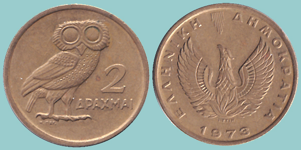 Grecia 2 Drachmai 1973