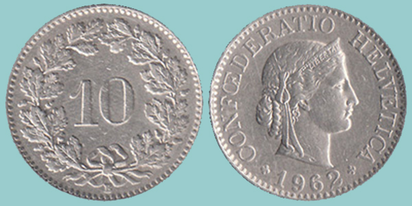 Svizzera 10 Rappen 1962