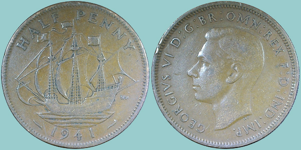 Gran Bretagna 1/2 Penny 1941